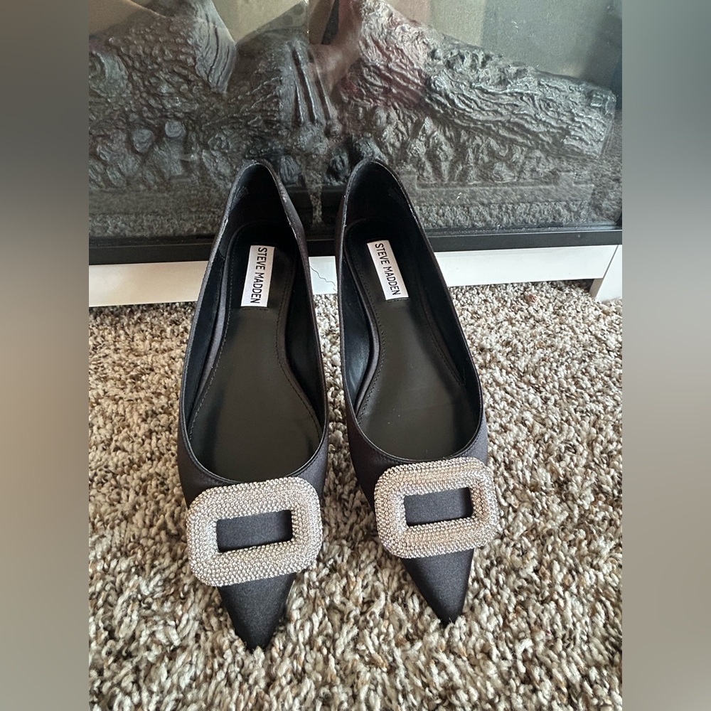 Steve Madden Black Flats with Silver Buckle